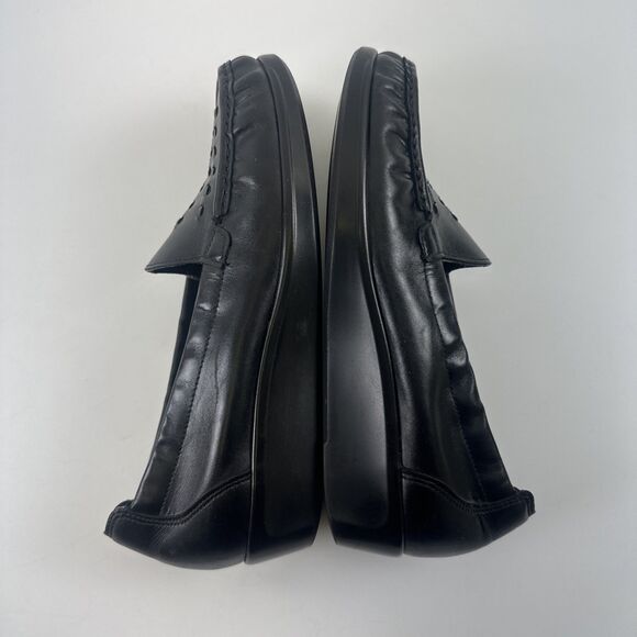 SAS Weave Slip On Loafer Black Leather Moc Toe Wedge Comfort Womens 8 W Wide - Picture 10 of 11